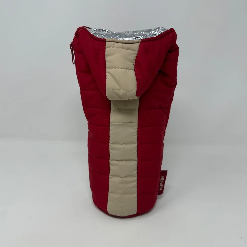 Puffin Drinkwear Cooler the Caddy Insulated Wine Bag Sleeping Bag Merlot Red Tan